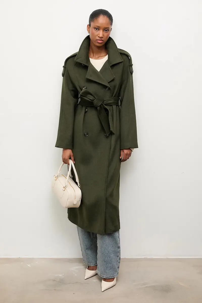 Answear.lab Cappotto in lana verde con taglio largo miniatura 3