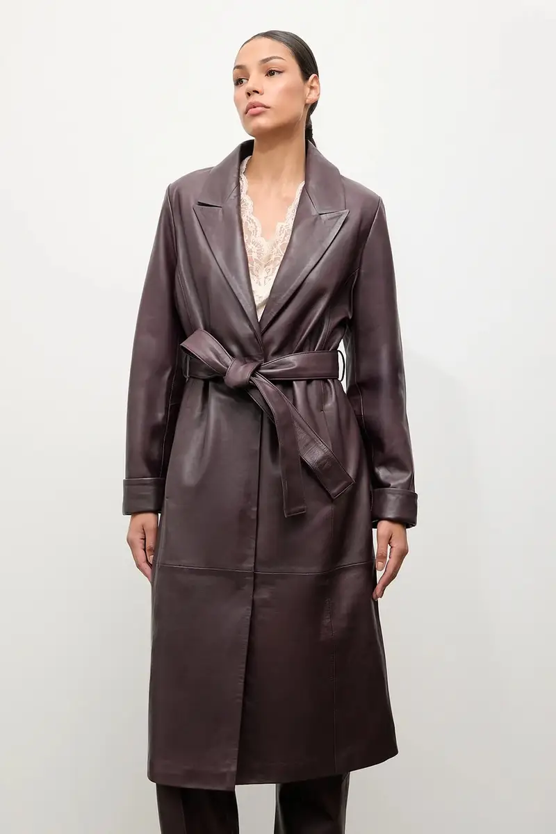 cappotto in pelle colore granata miniatura 4