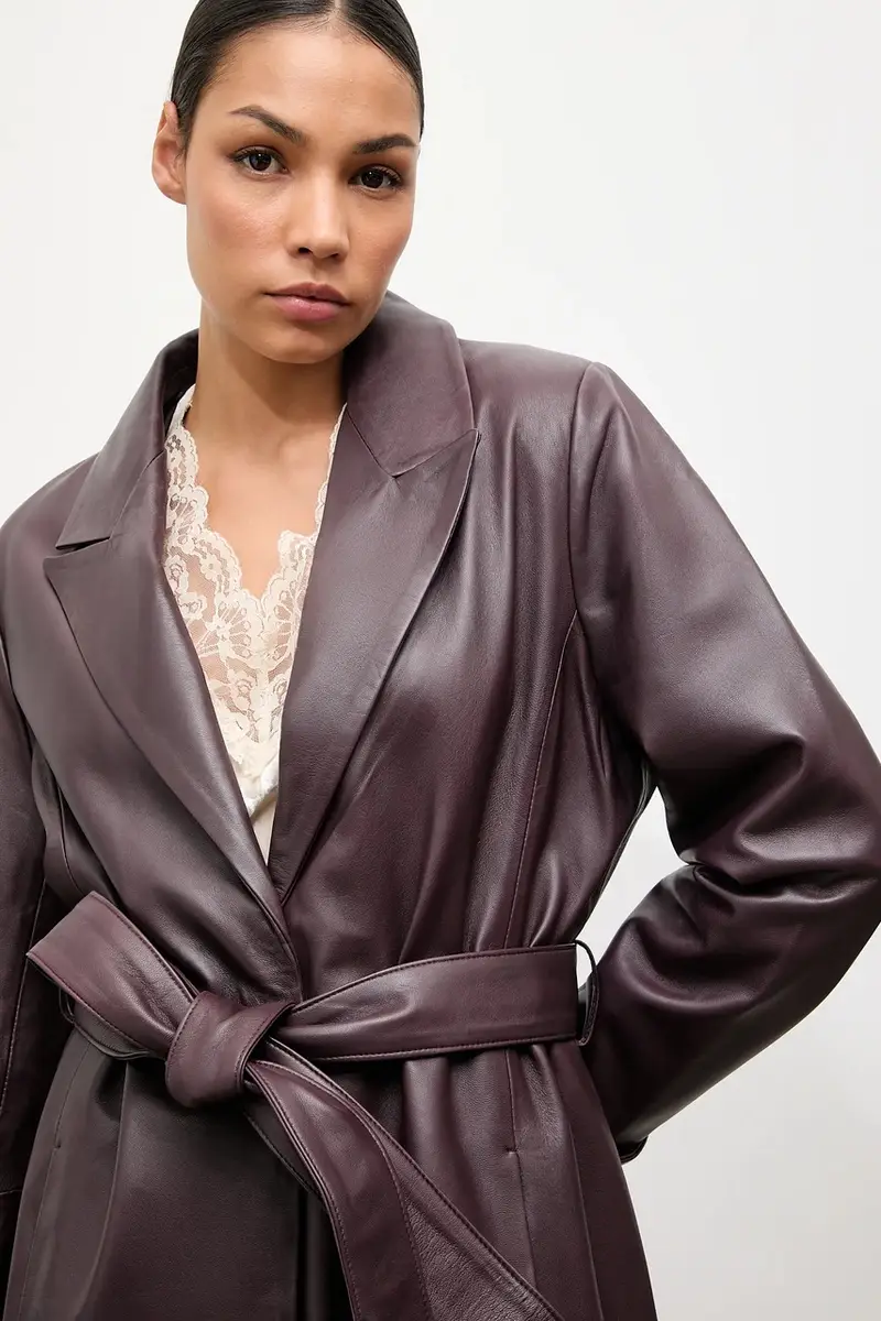 cappotto in pelle colore granata miniatura 5