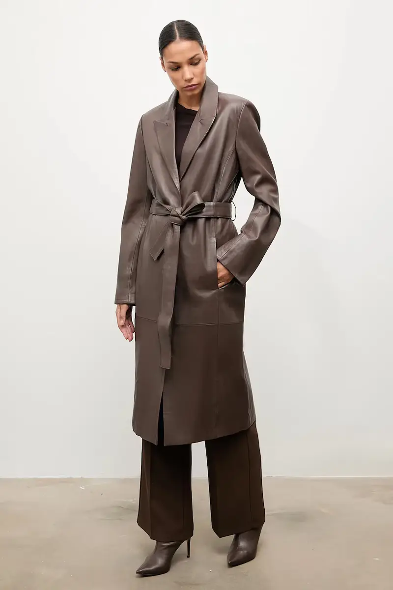 cappotto in pelle colore marrone miniatura 2