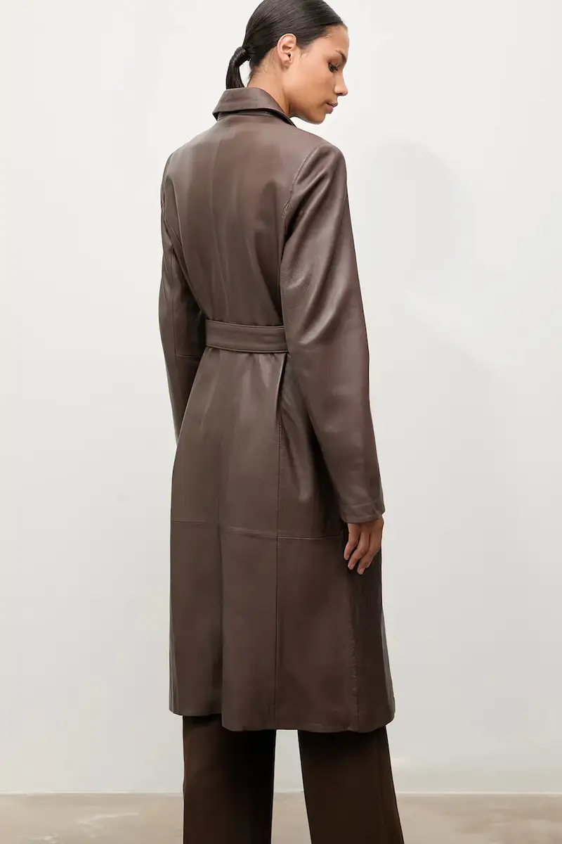 cappotto in pelle colore marrone miniatura 3