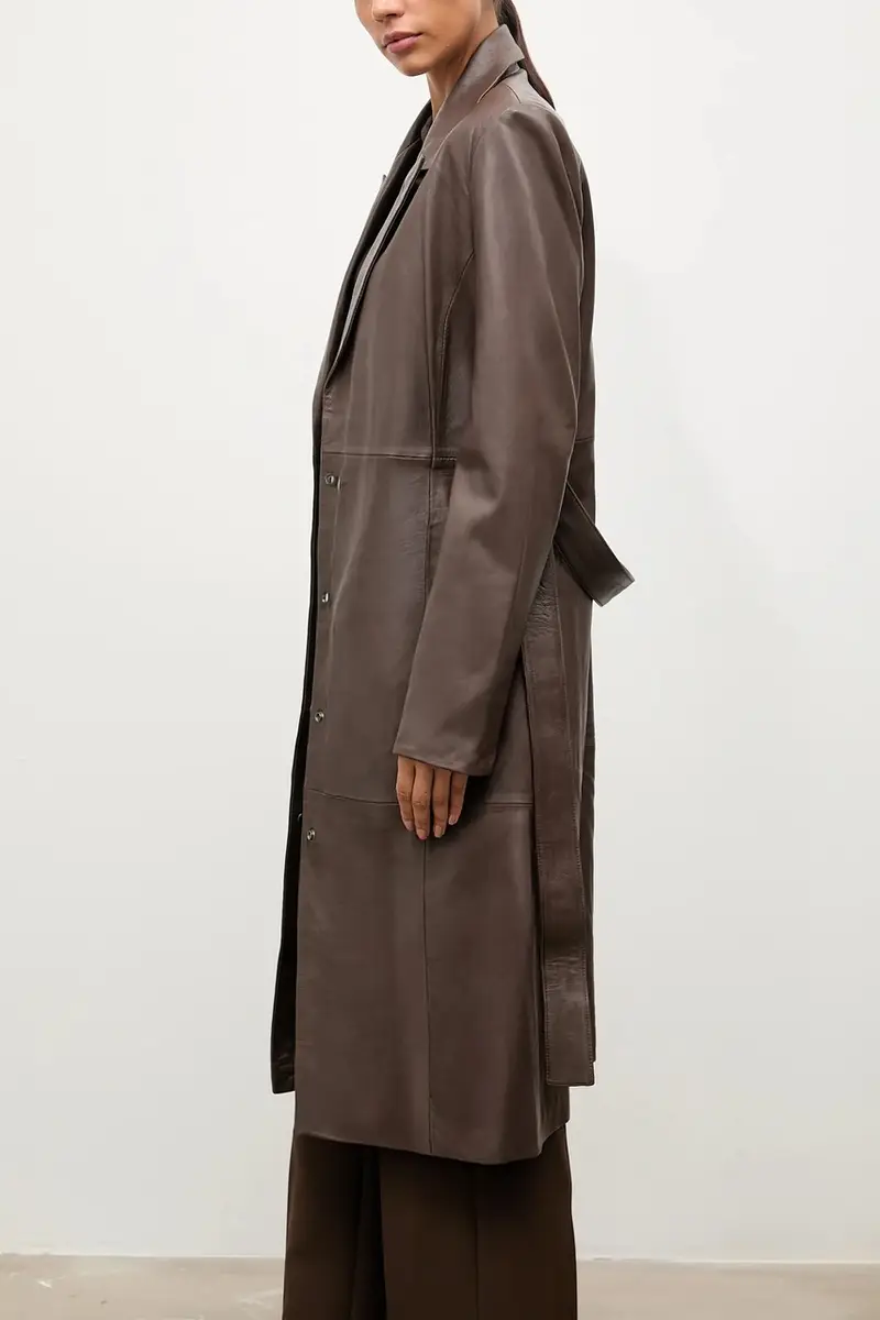 cappotto in pelle colore marrone miniatura 4