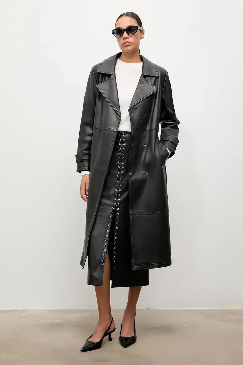 cappotto in pelle colore nero miniatura 2