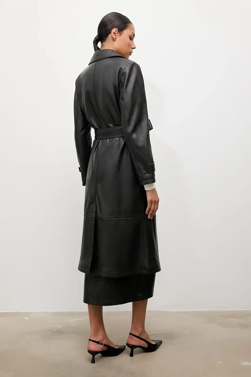 cappotto in pelle colore nero miniatura 3