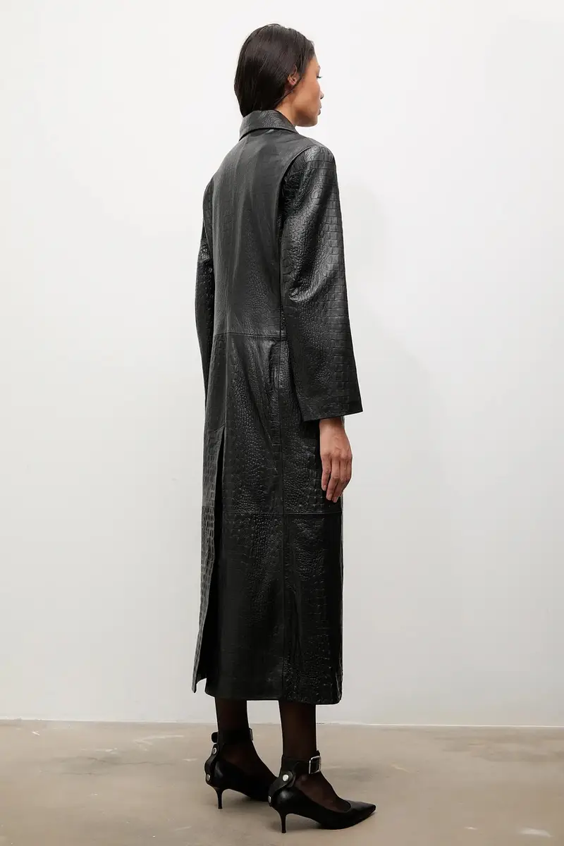 cappotto in pelle colore nero miniatura 3