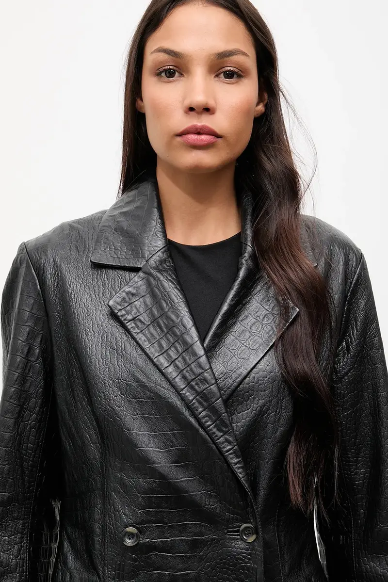 cappotto in pelle colore nero miniatura 5