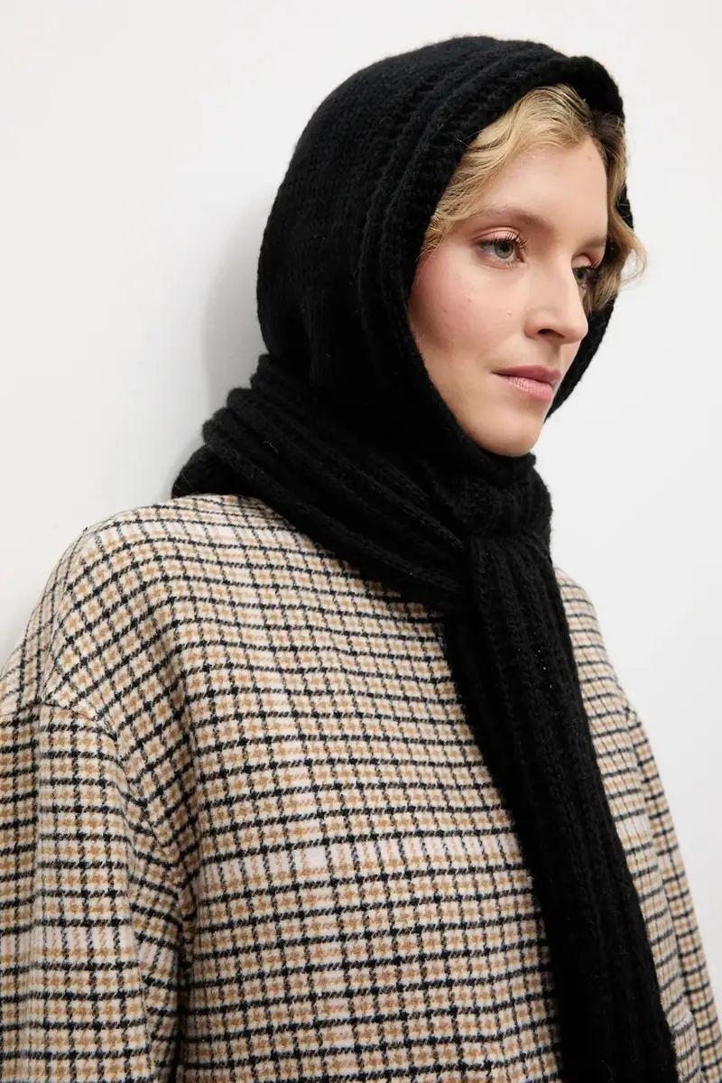 cappuccio con lana Nero miniatura 4