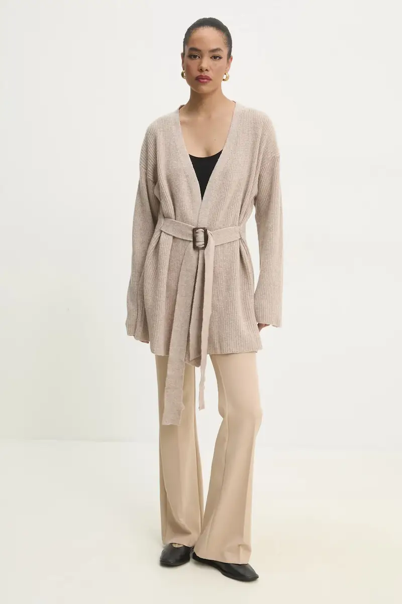 cardigan in lana colore beige miniatura 2