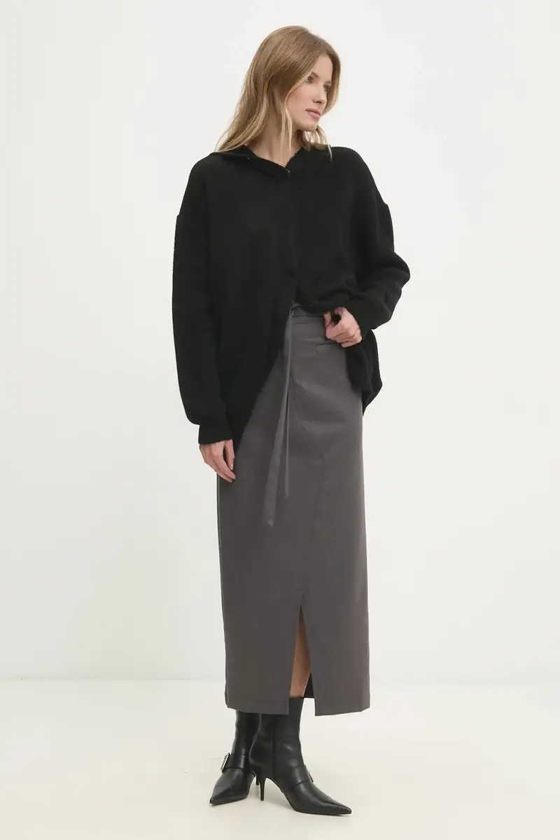 cardigan in lana colore nero miniatura 2