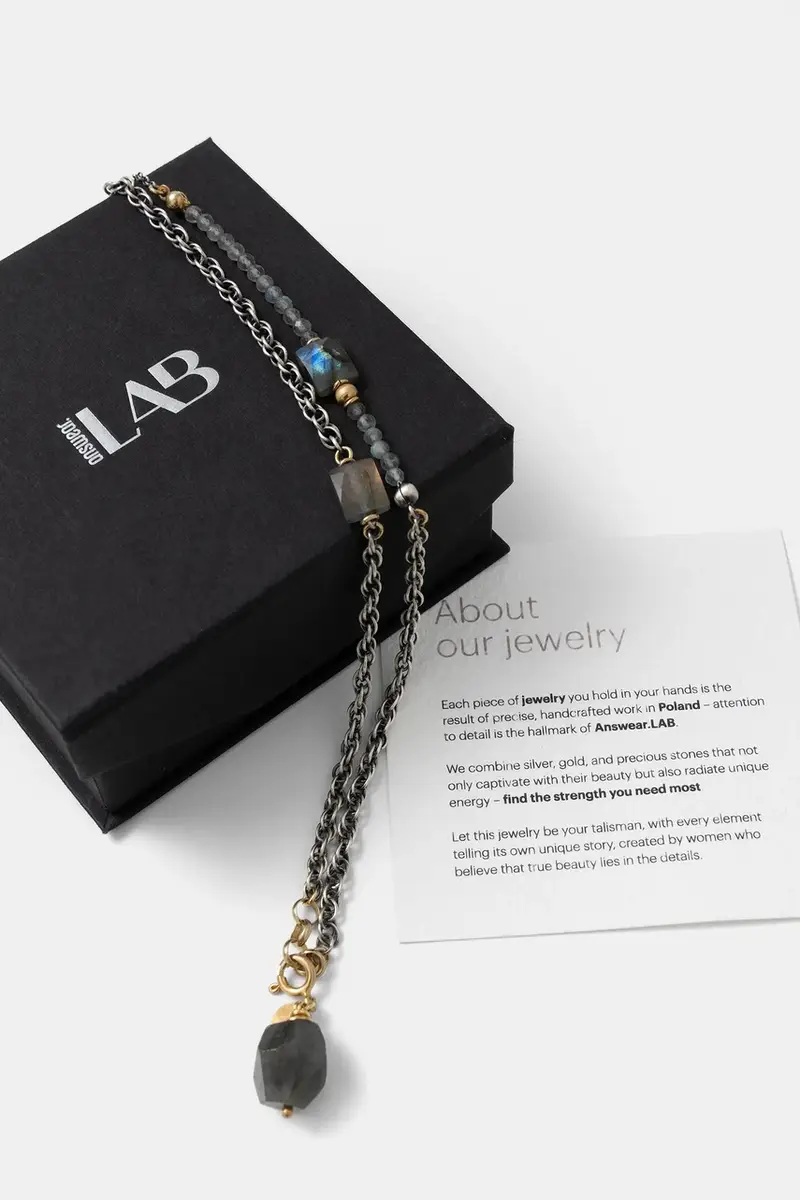 collana con labradorite, fatta a mano d'argente placato oro Grigio miniatura 3