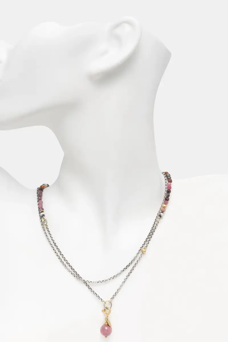 collana con rubino e tormalina, fatta a mano d'argento placato oro Violetto miniatura 2