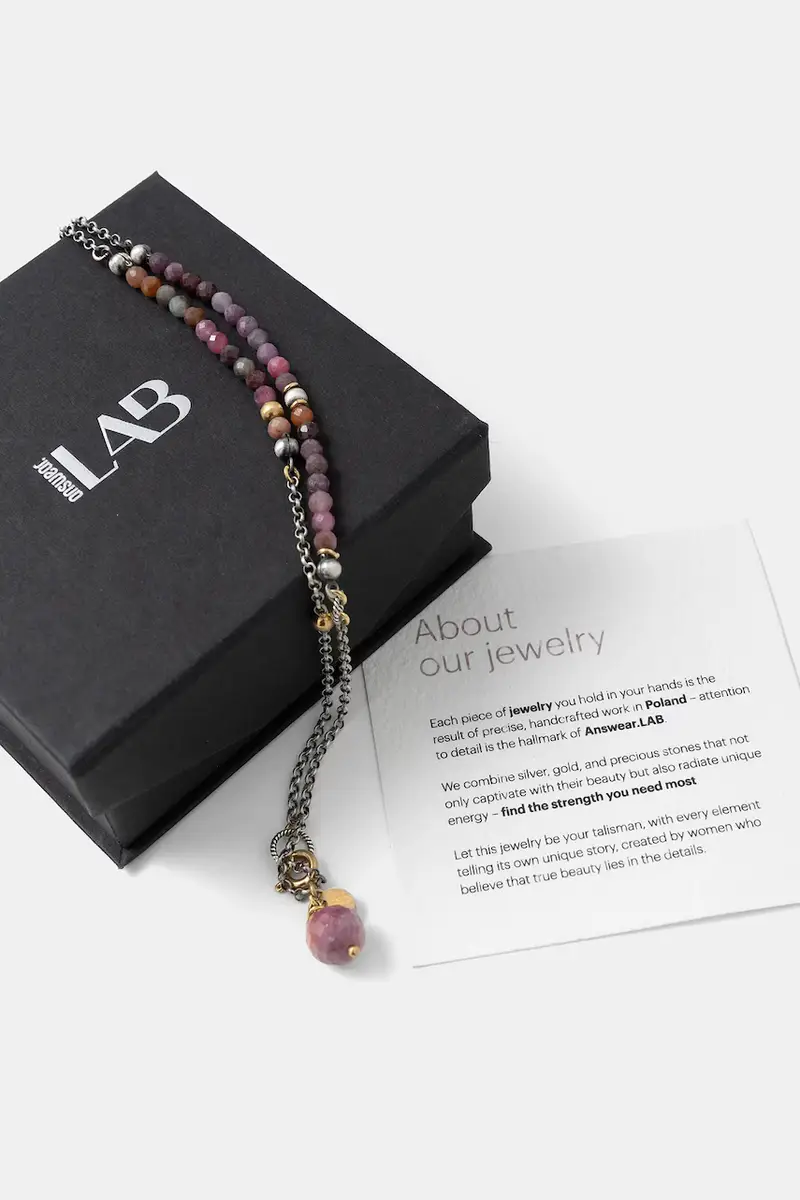 collana con rubino e tormalina, fatta a mano d'argento placato oro Violetto miniatura 3