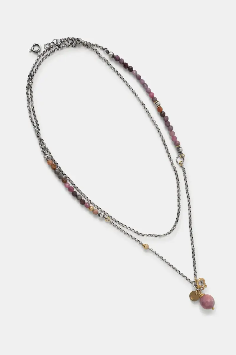 collana con rubino e tormalina, fatta a mano d'argento placato oro Violetto