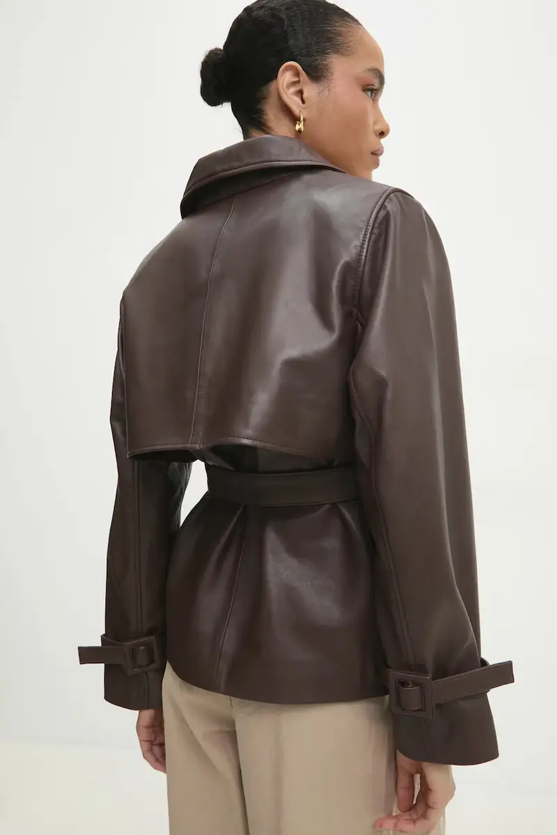 giacca in pelle colore marrone miniatura 3