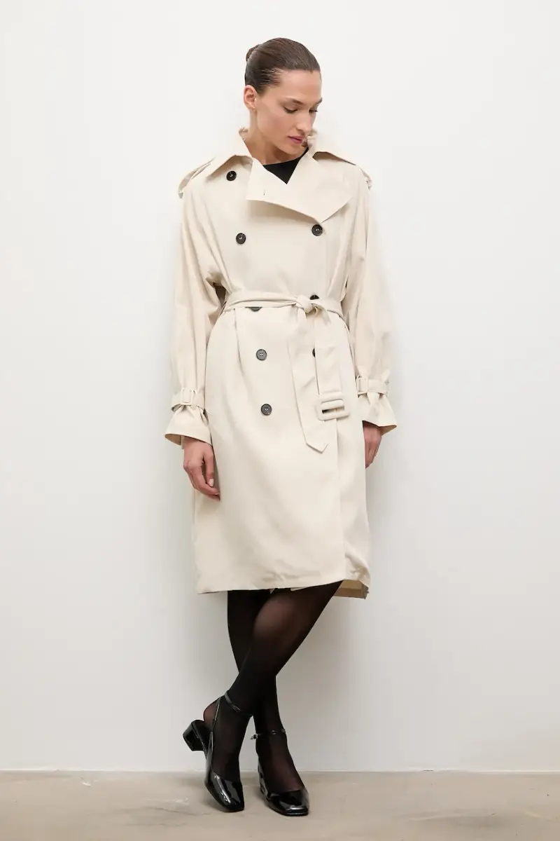 impermeabile di cotone colore beige miniatura 5