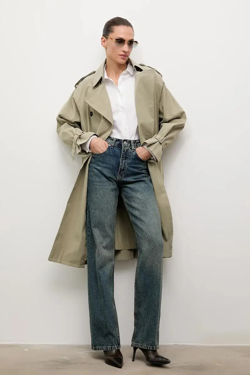 impermeabile di cotone colore turchese miniatura 2