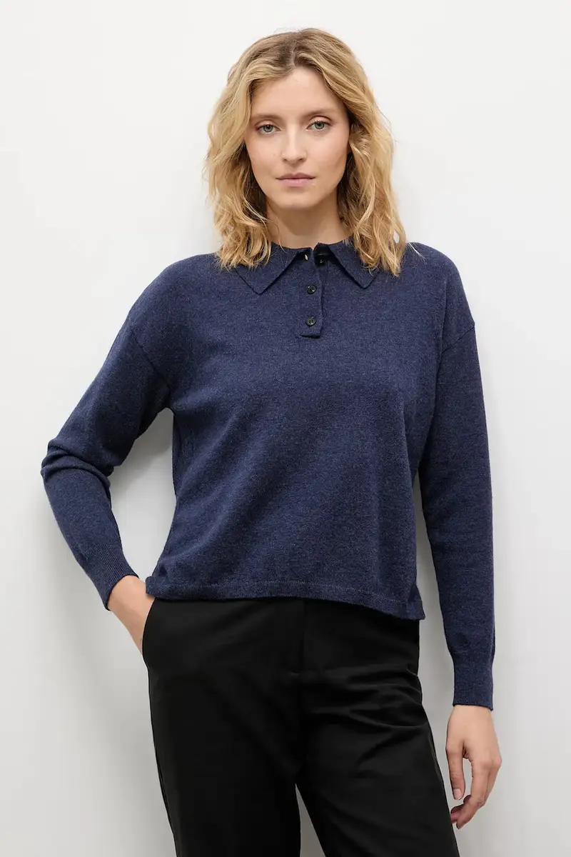 maglione in cashemire colore blu navy miniatura 4