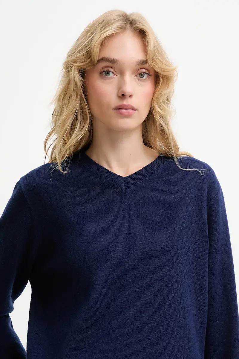 maglione in lana donna colore blu navy miniatura 4