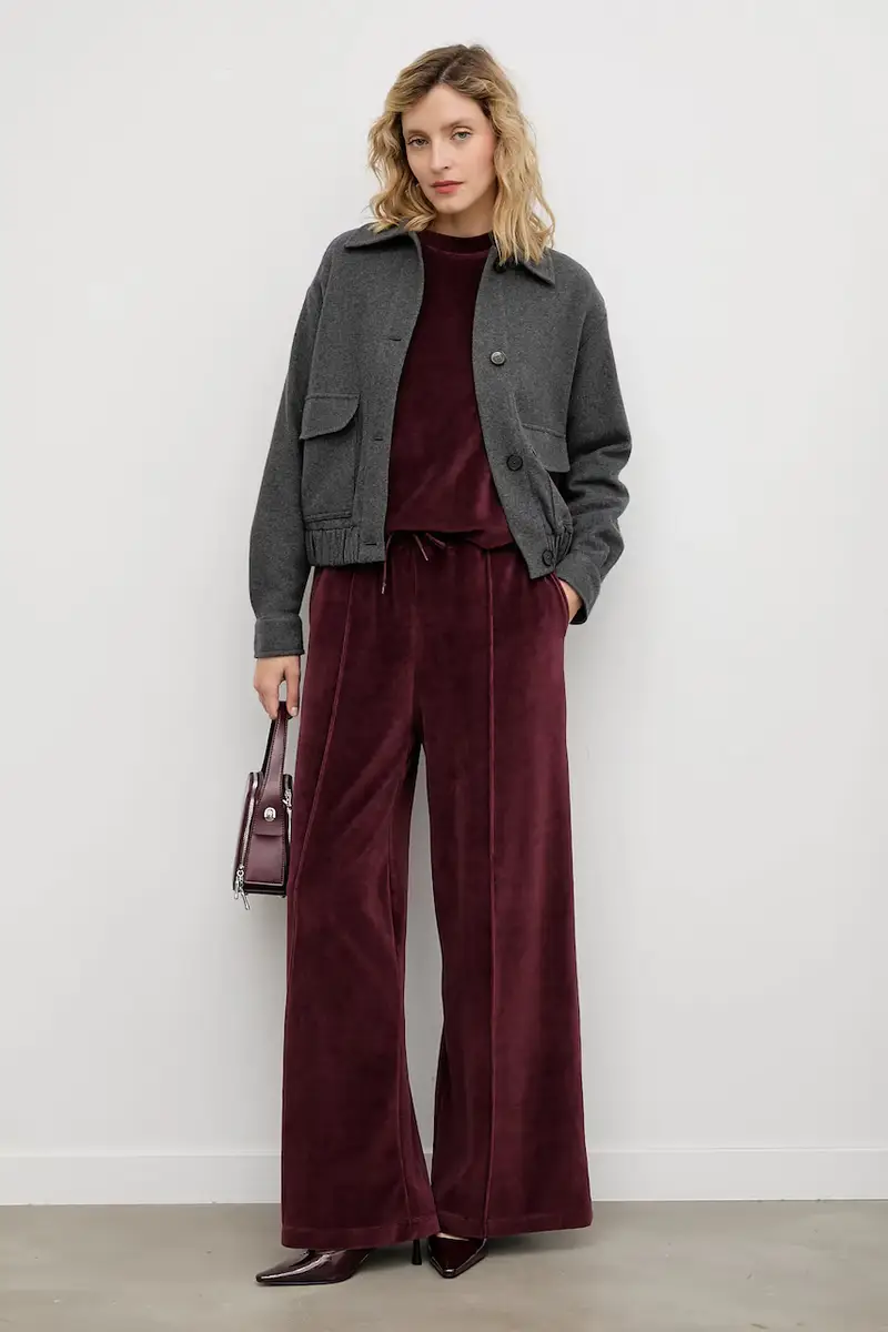 pantaloni da tuta in velluto donna colore granata miniatura 5