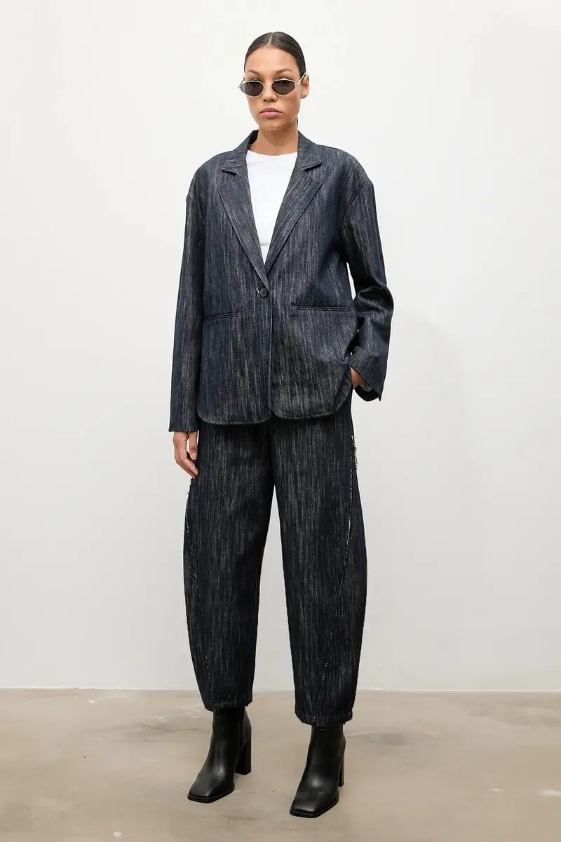 pantaloni donna colore blu navy miniatura 3