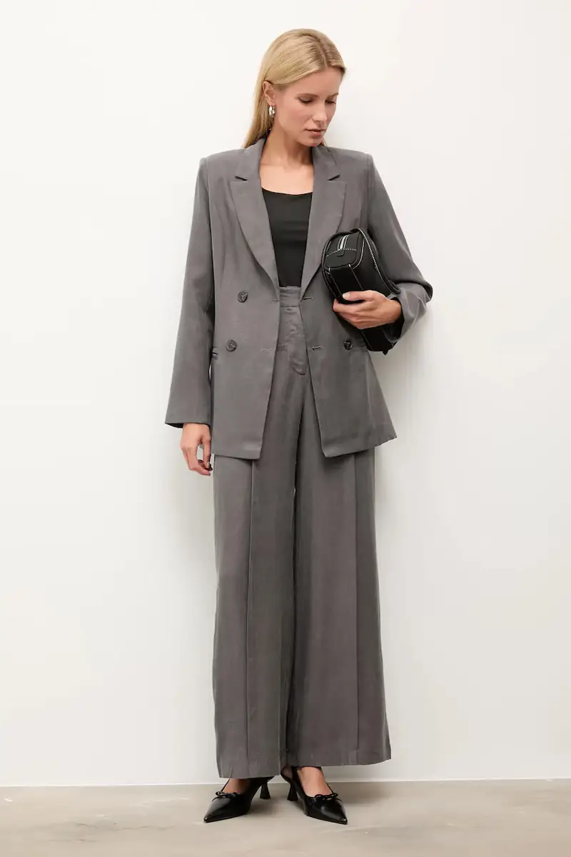 pantaloni donna colore grigio miniatura 2