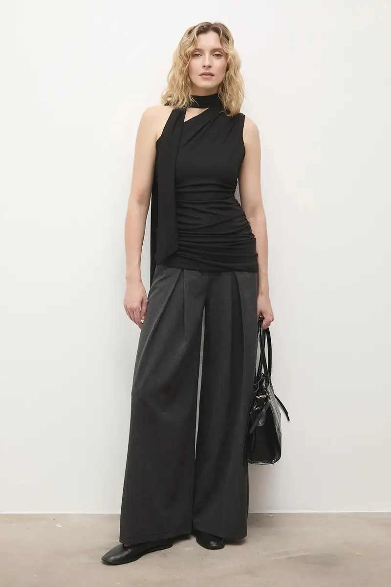 pantaloni donna colore grigio miniatura 2