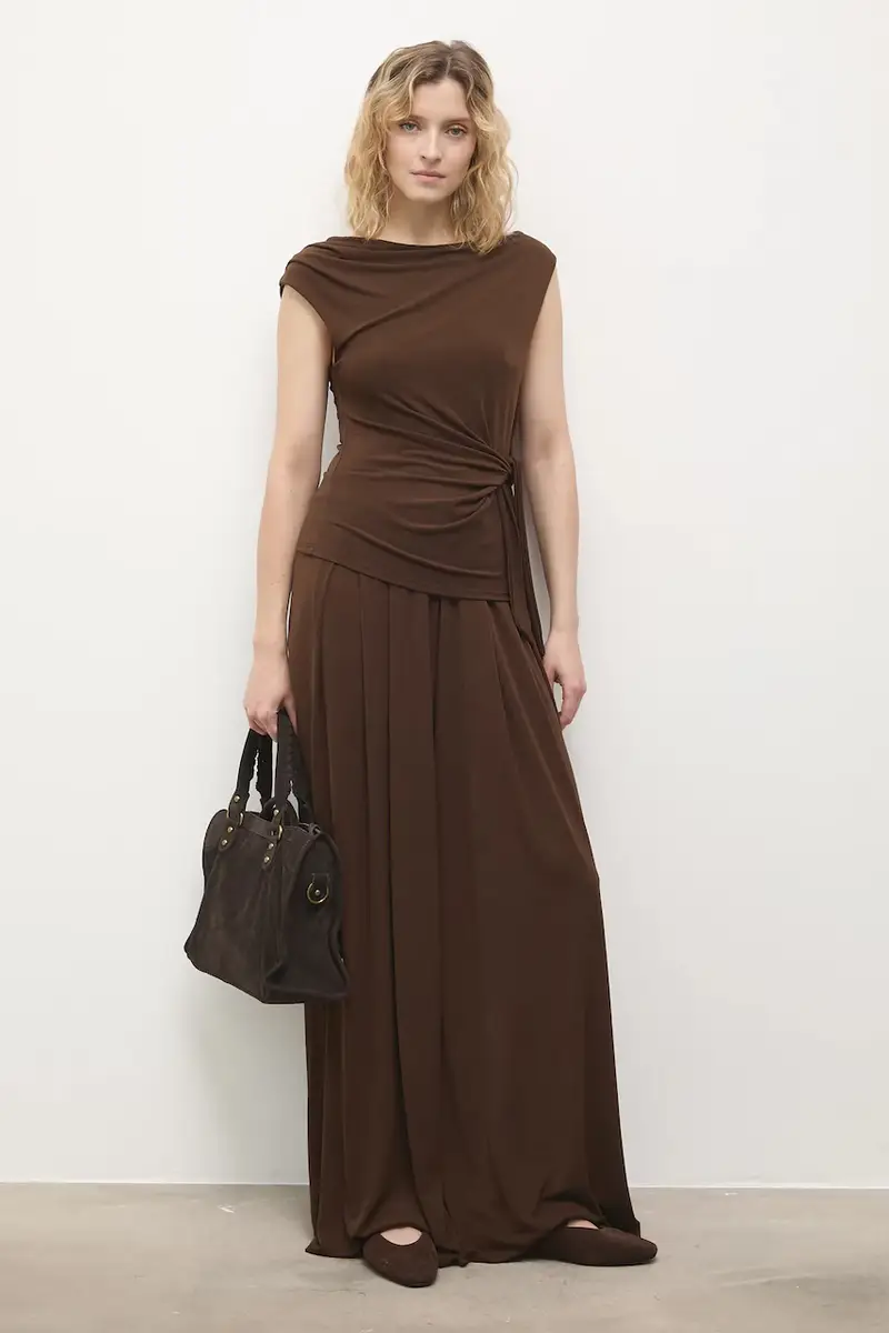 pantaloni donna colore marrone miniatura 2