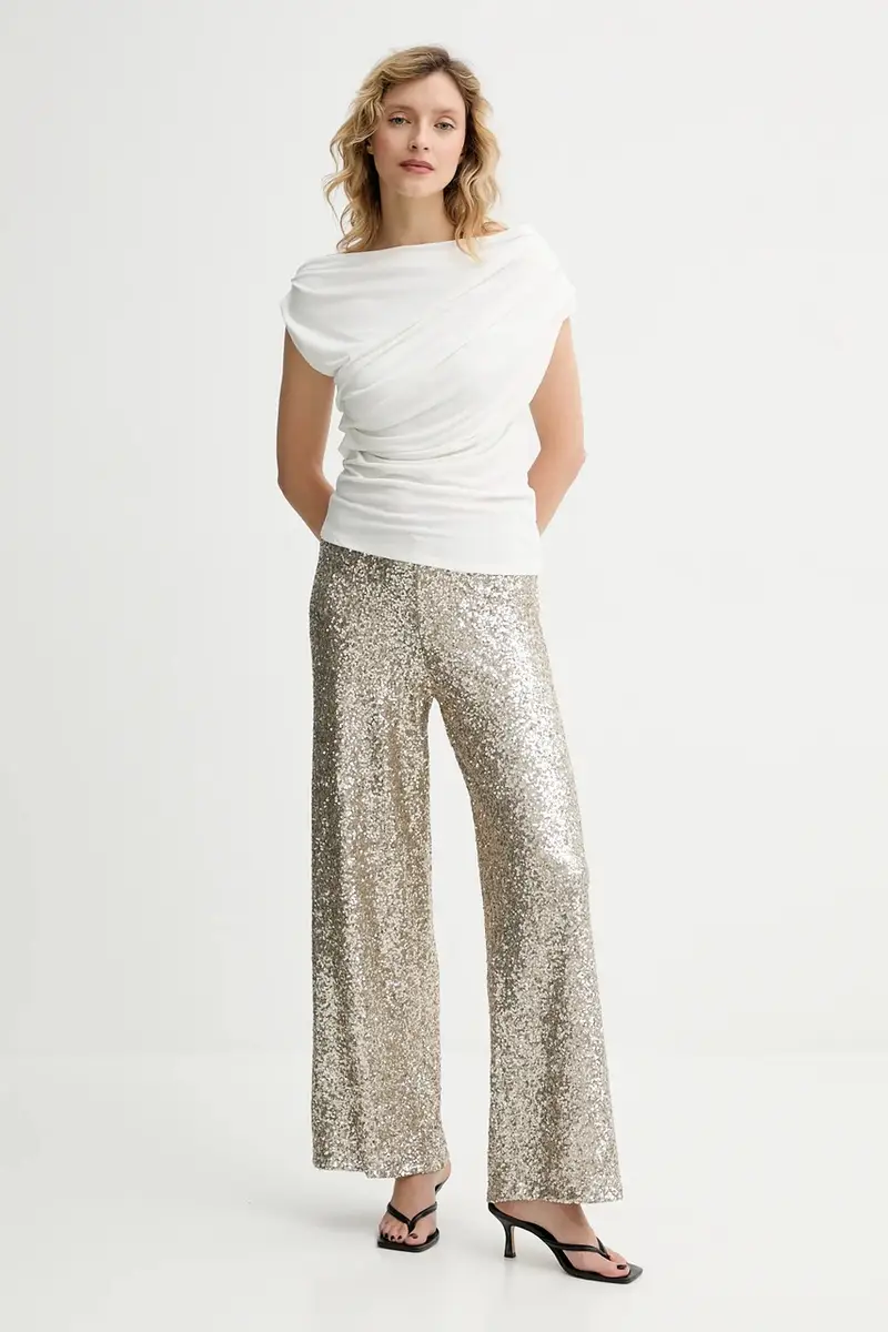 pantaloni donna colore oro miniatura 2