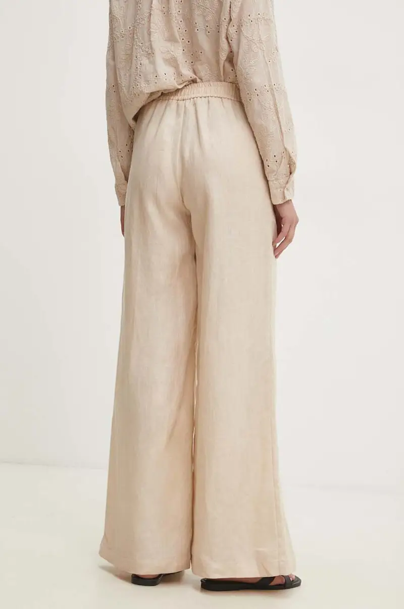 pantaloni in lino colore beige miniatura 3