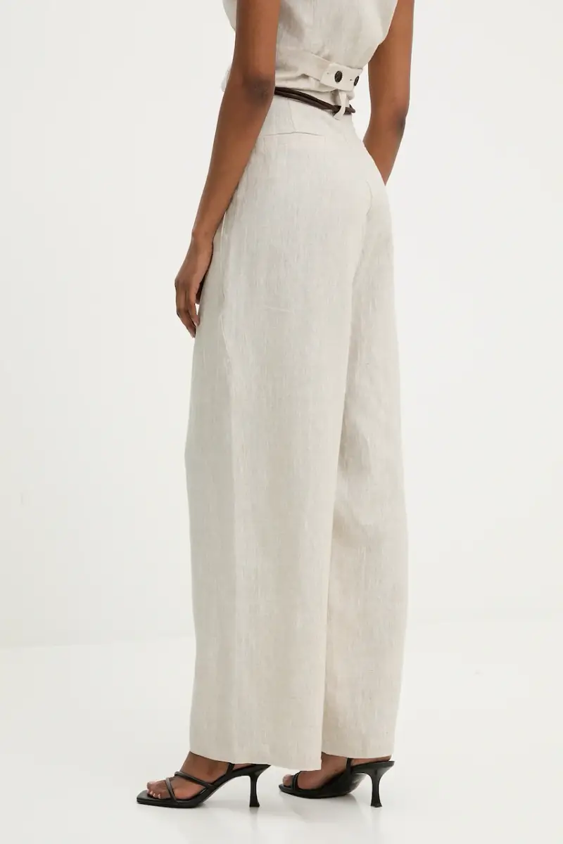 pantaloni in lino donna colore beige miniatura 3