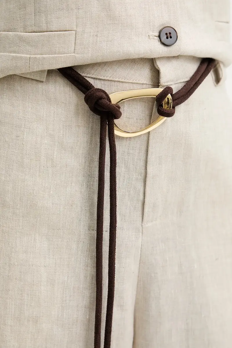 pantaloni in lino donna colore beige miniatura 4