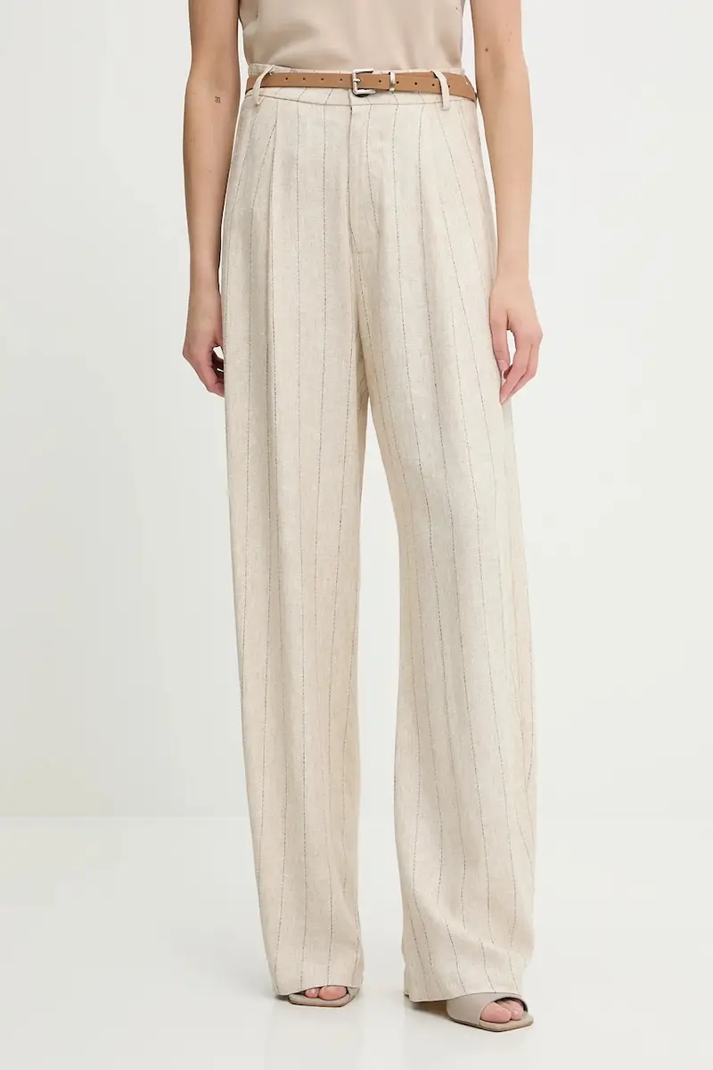 pantaloni in lino misto donna colore beige