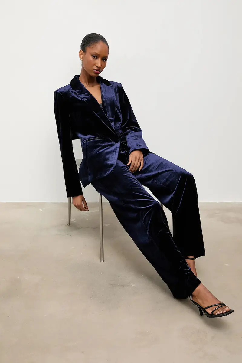 pantaloni in velluto Blu navy miniatura 2