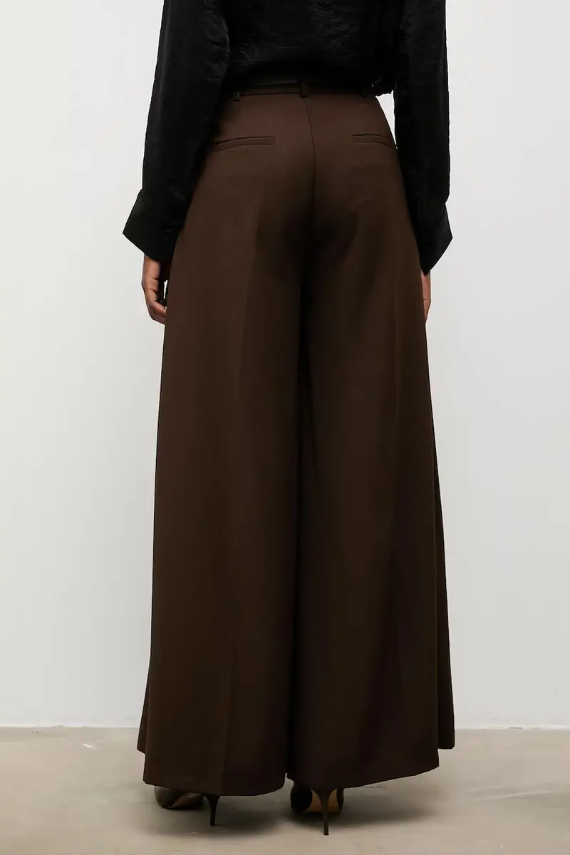 Answear.lab Pantaloni larghi marroni con vita rialzata miniatura 3