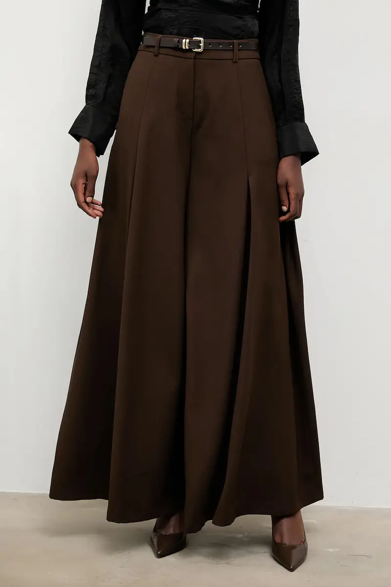 Answear.lab Pantaloni larghi marroni con vita rialzata