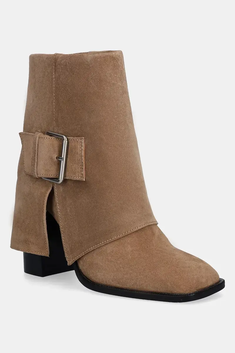 stivaletti alla caviglia in camoscio colore beige miniatura 2