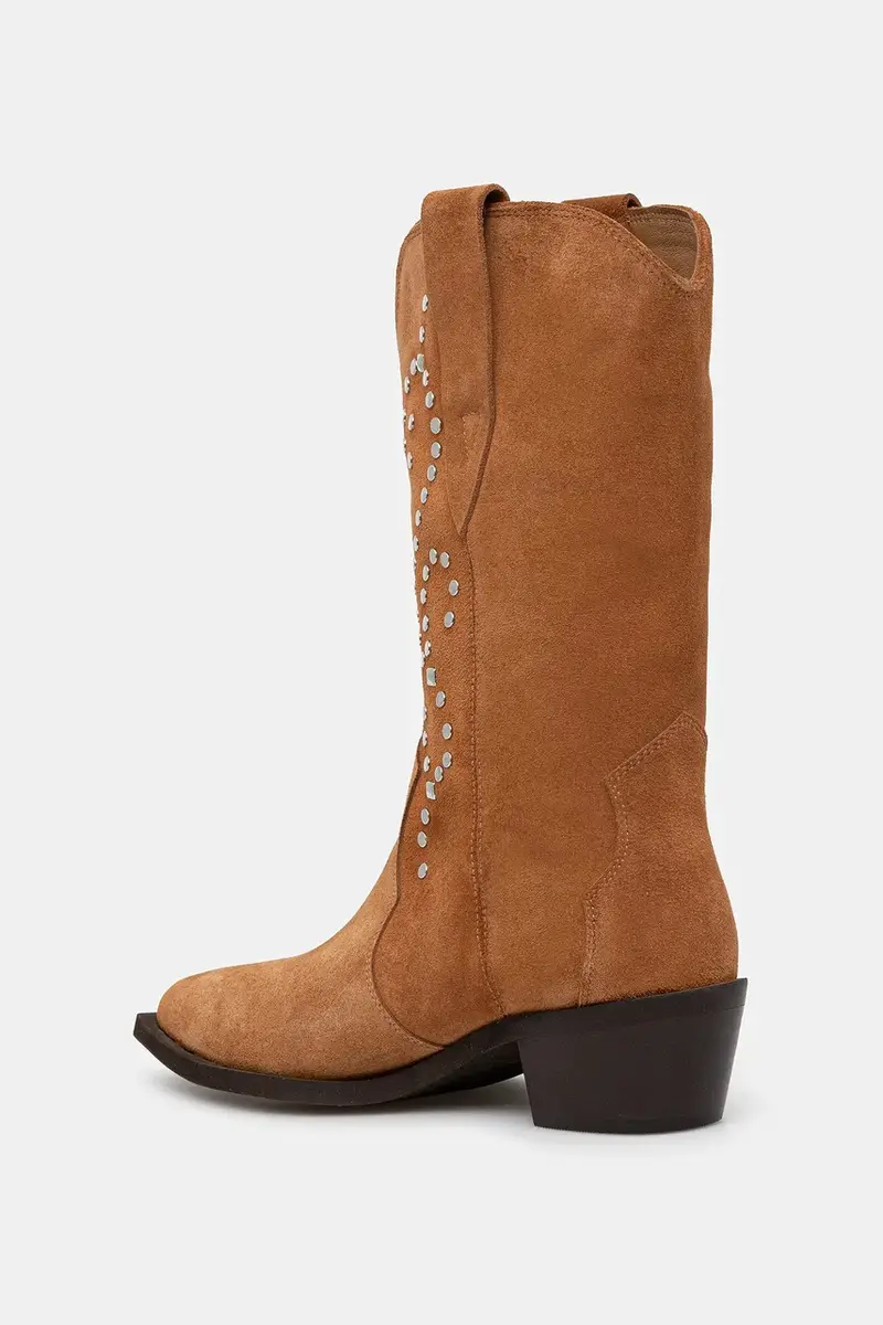 stivali cowboy in pelle scamosciata colore beige miniatura 4