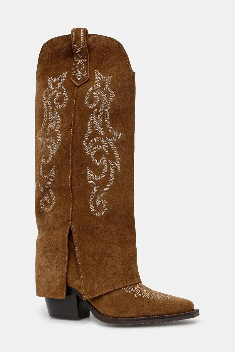 stivali cowboy in pelle scamosciata colore marrone miniatura 2