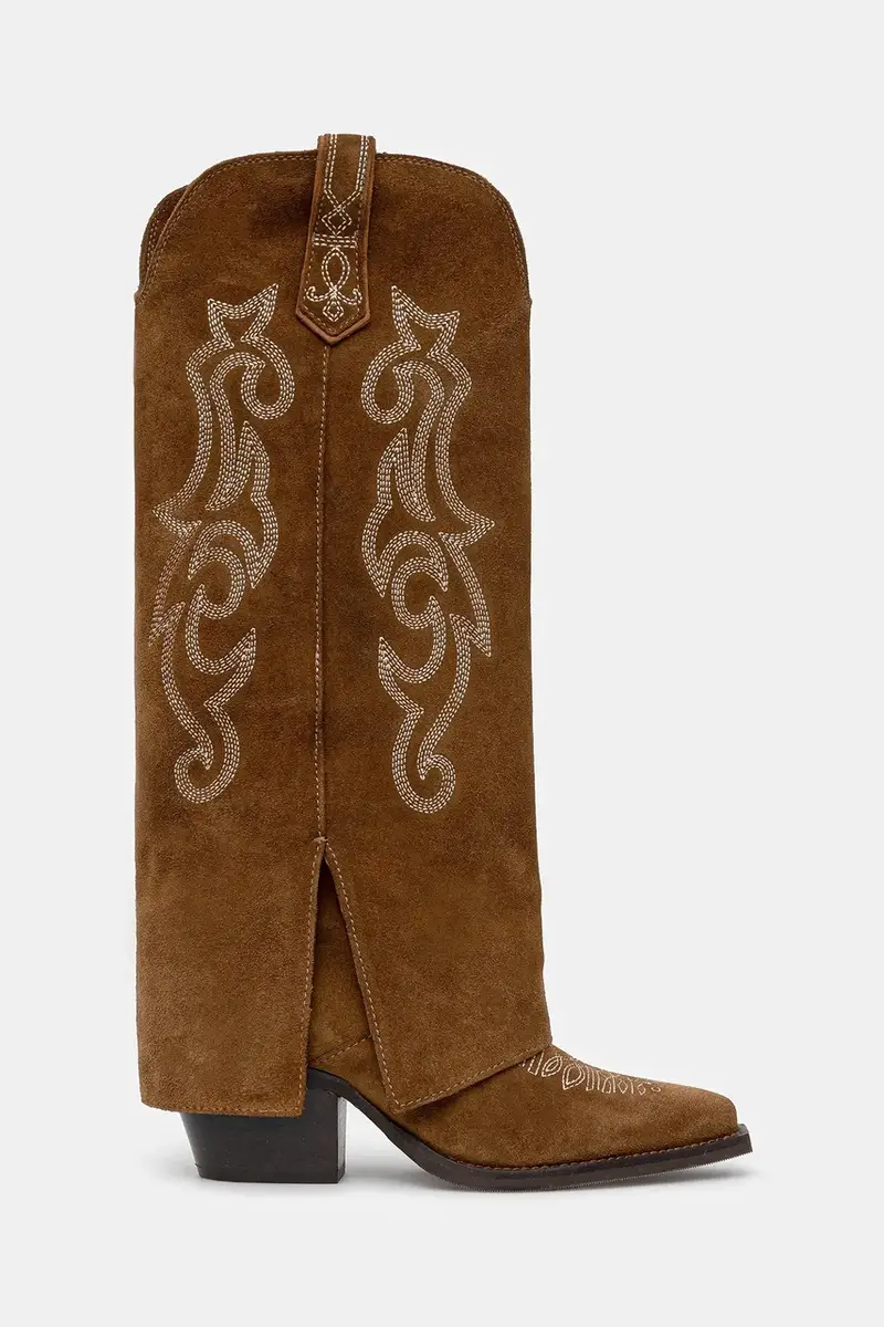 stivali cowboy in pelle scamosciata colore marrone miniatura 3