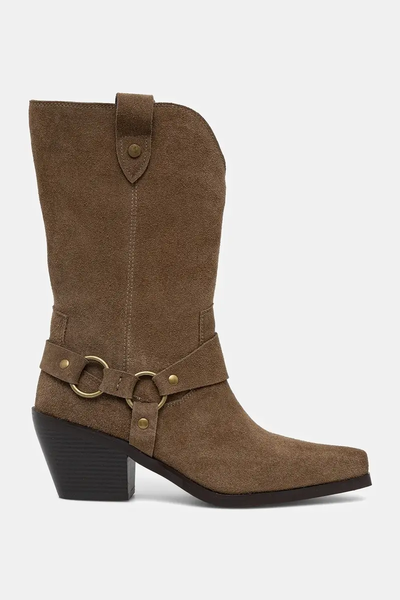 stivali cowboy in pelle scamosciata colore marrone miniatura 3