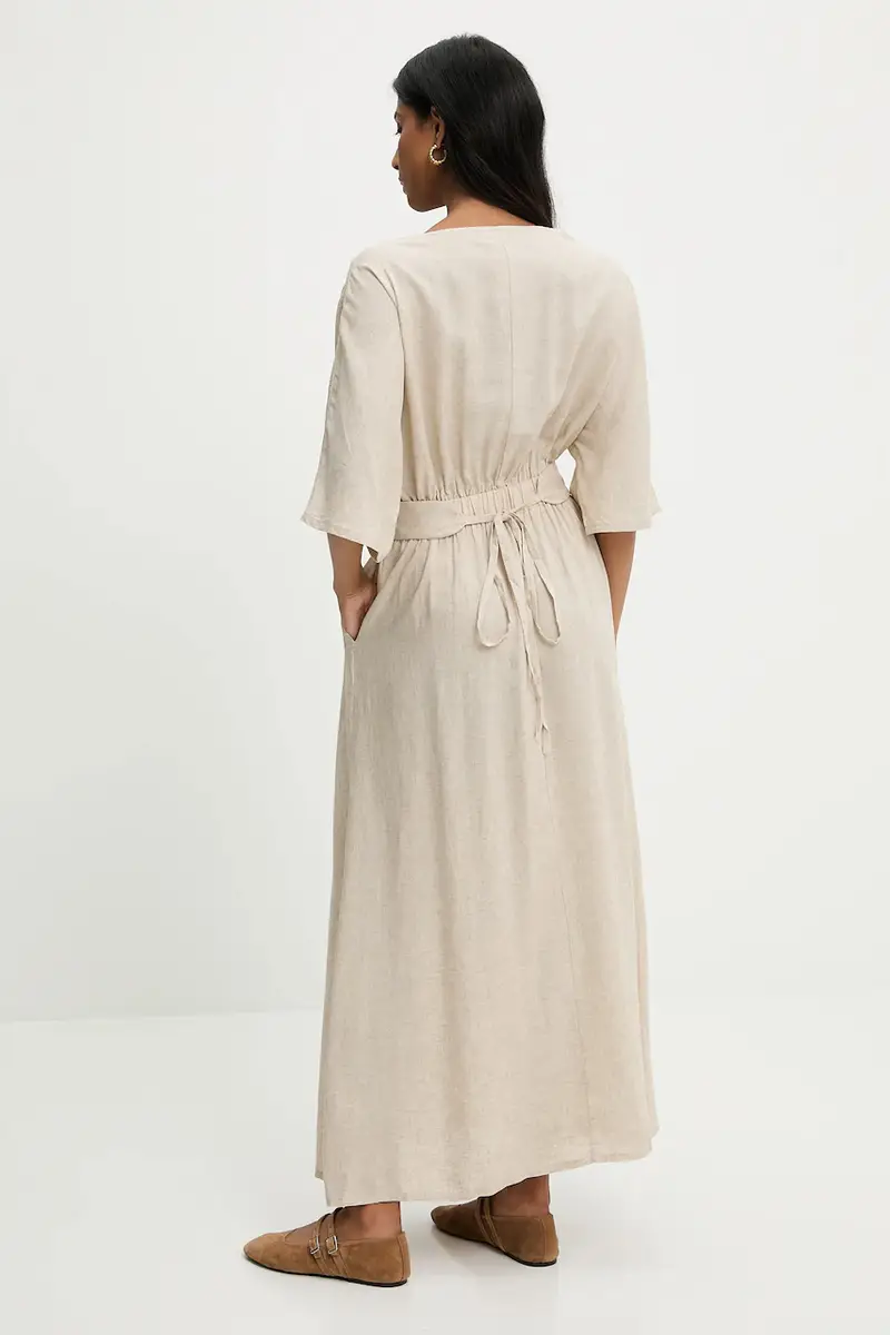 vestito con aggiunta di lino colore beige miniatura 3