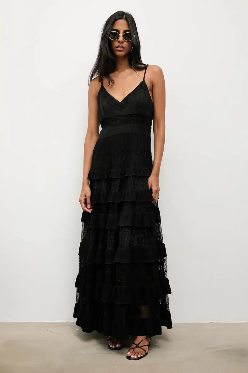 vestito con aggiunta di lino colore nero miniatura 2