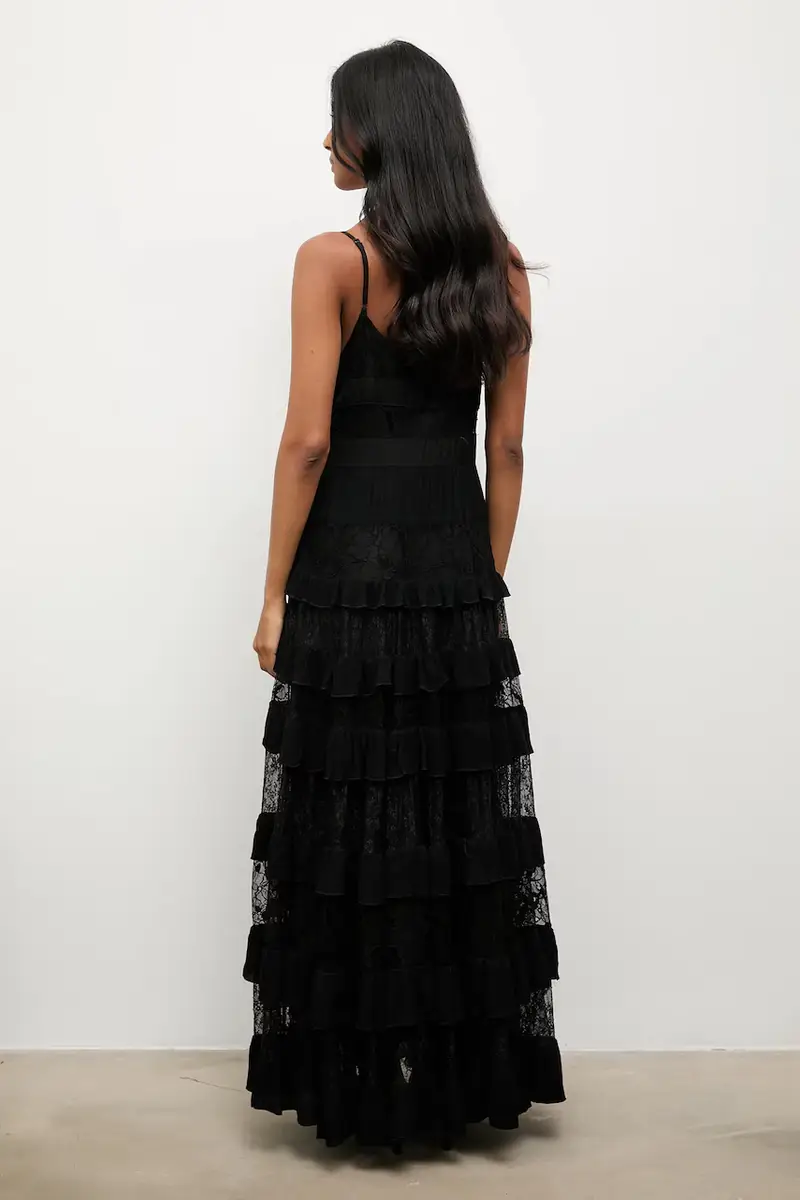 vestito con aggiunta di lino colore nero miniatura 3