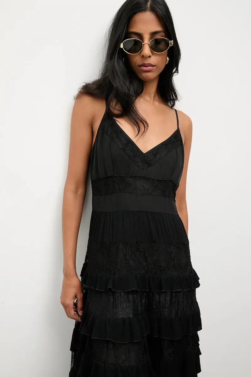 vestito con aggiunta di lino colore nero miniatura 4