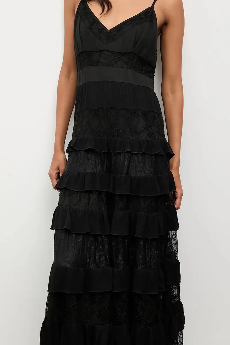 vestito con aggiunta di lino colore nero miniatura 5