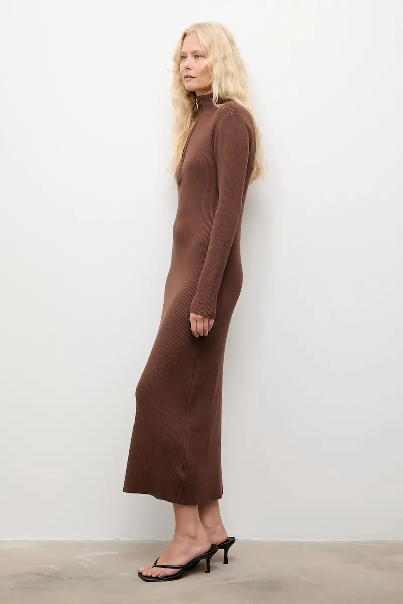 vestito in cachemire colore marrone miniatura 4