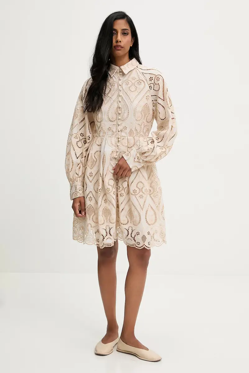 vestito in cotone colore beige miniatura 2