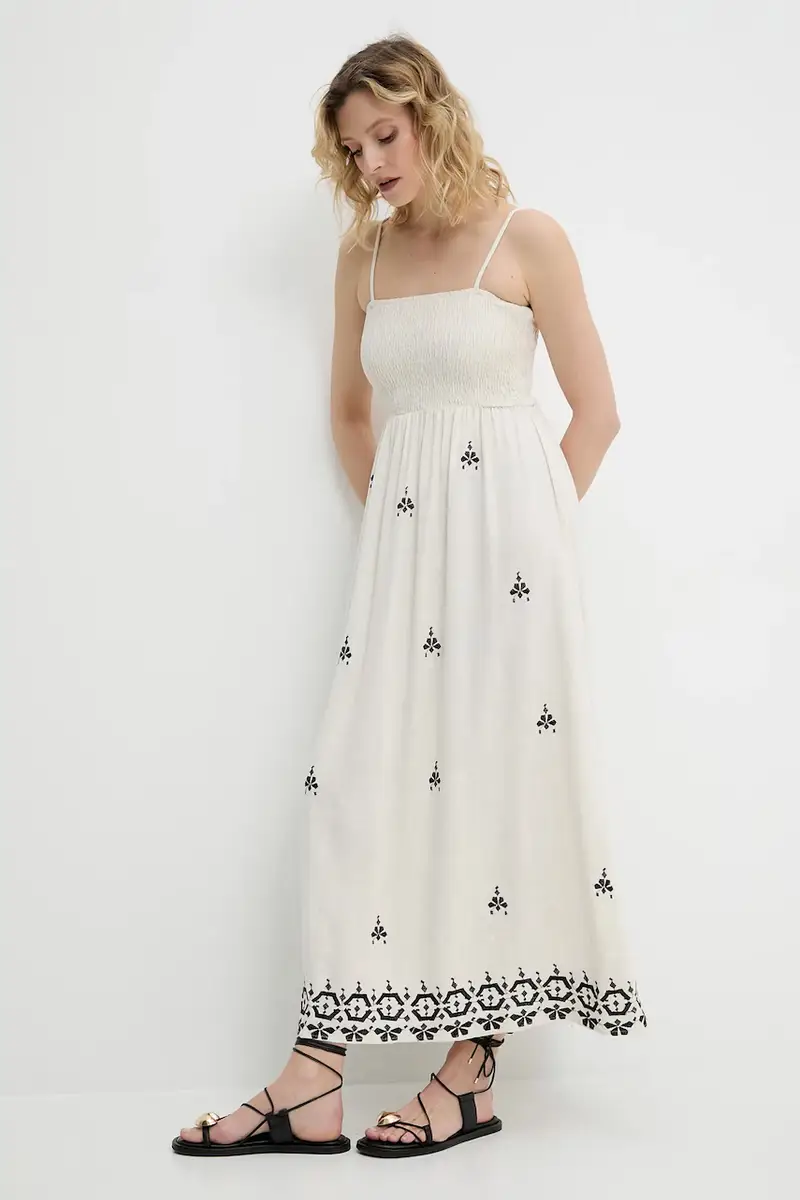 vestito in lino colore beige miniatura 2