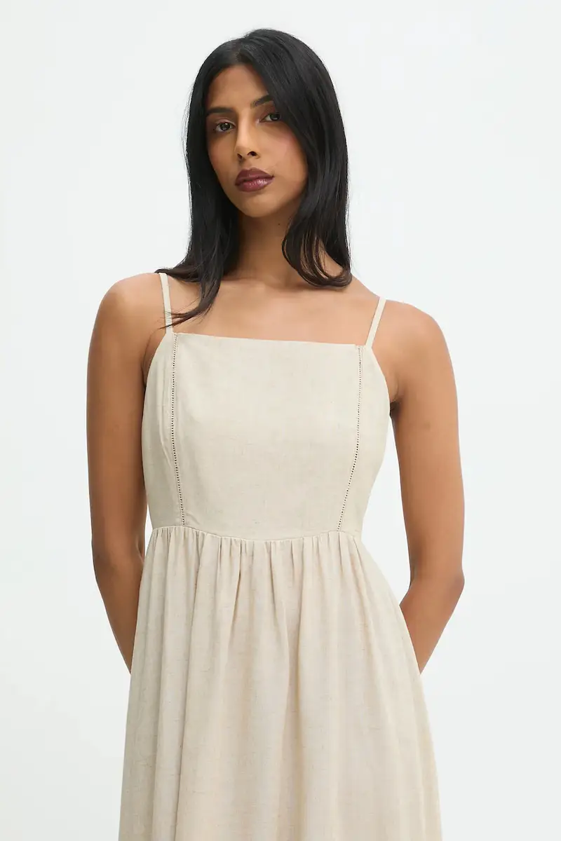 vestito in lino colore beige miniatura 4