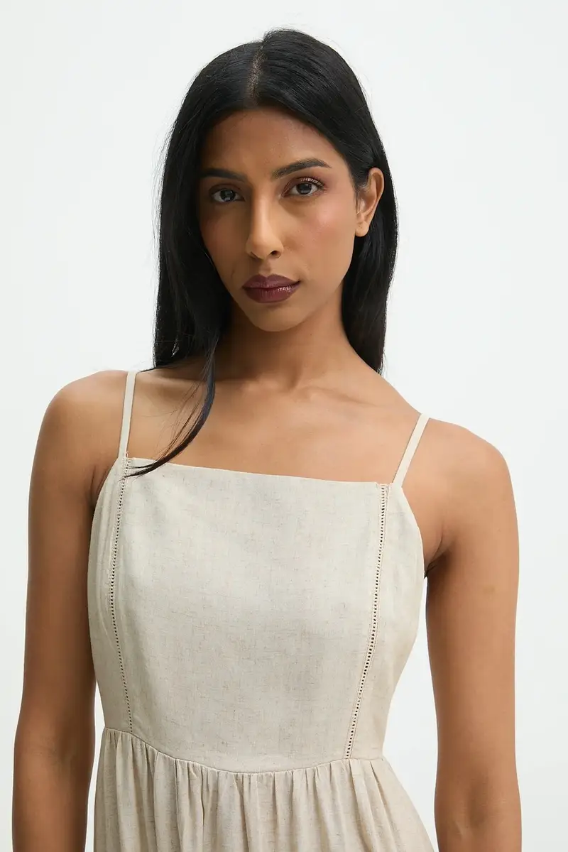 vestito in lino colore beige miniatura 5